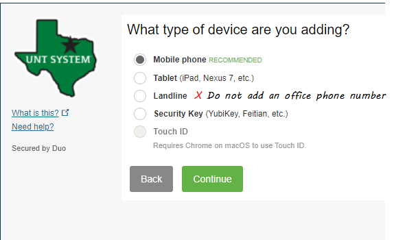 Select device type, then select continue