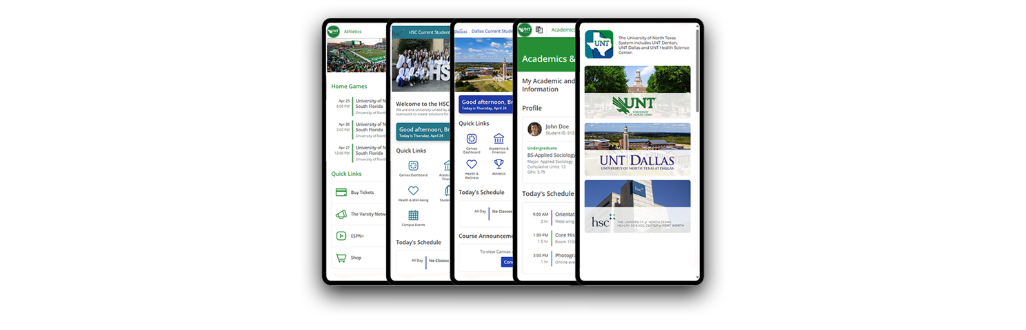 Multiple mobile phones with UNT Go app.